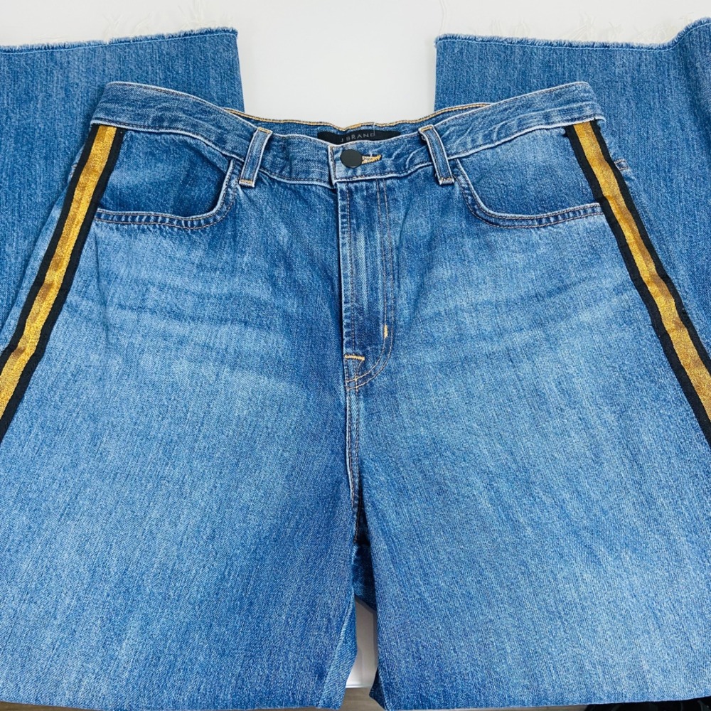 J Brand Womens Sz 30(Act32) Joan Wide Leg Crop Quintessential Gold Stripe Jeans